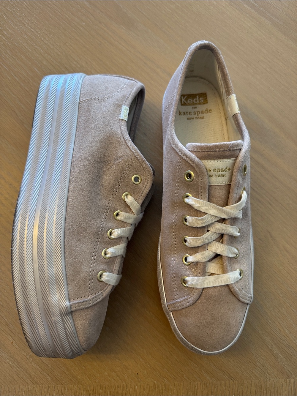 kate spade Suede Platform Sneakers in Gold